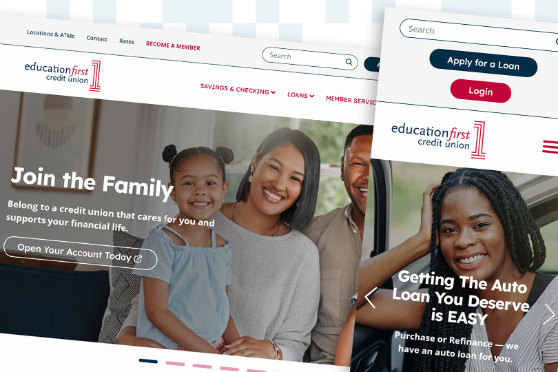 Education First Credit Union desktop and mobile screenshots