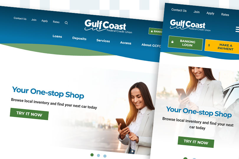 Gulf Coast Federal Credit Union desktop and mobile screenshots