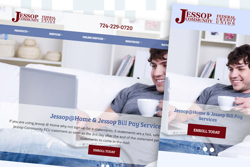 Jessop Community Federal Credit Union desktop and mobile screenshots