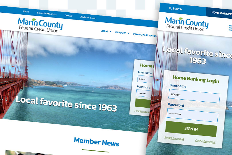 Marin County Federal Credit Union desktop and mobile screenshots