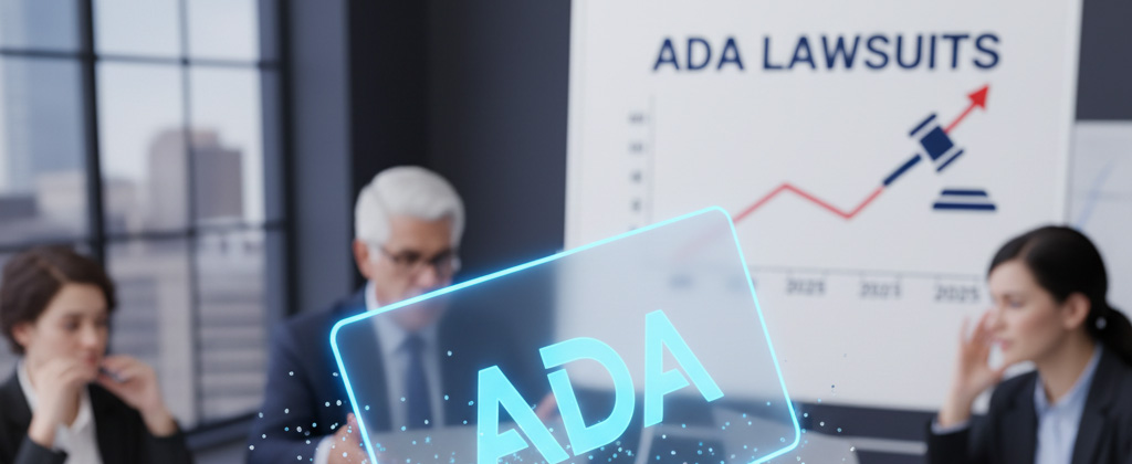 Graph showing rise of ada lawsuits in a board meeting.