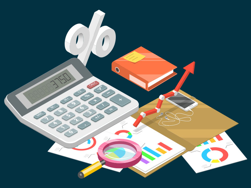 Illustration of calculator and documents