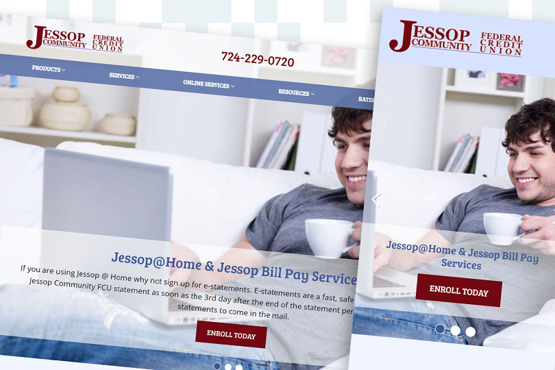 Jessop Community Federal Credit Union desktop and mobile screenshots