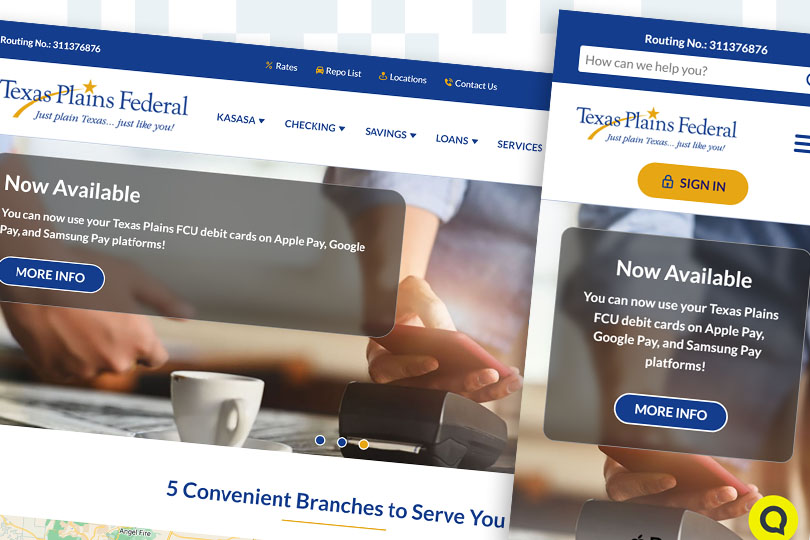 Texas Plains Federal Credit Union desktop and mobile screenshots