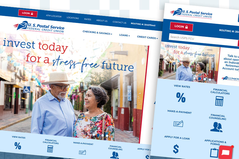 United States Postal Service FCU desktop and mobile screenshots