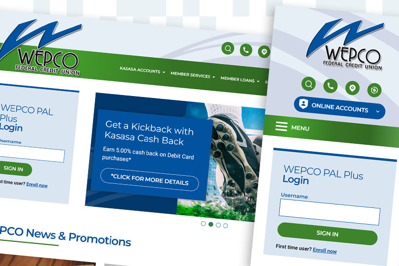 WEPCO Federal Credit Union desktop and mobile screenshots